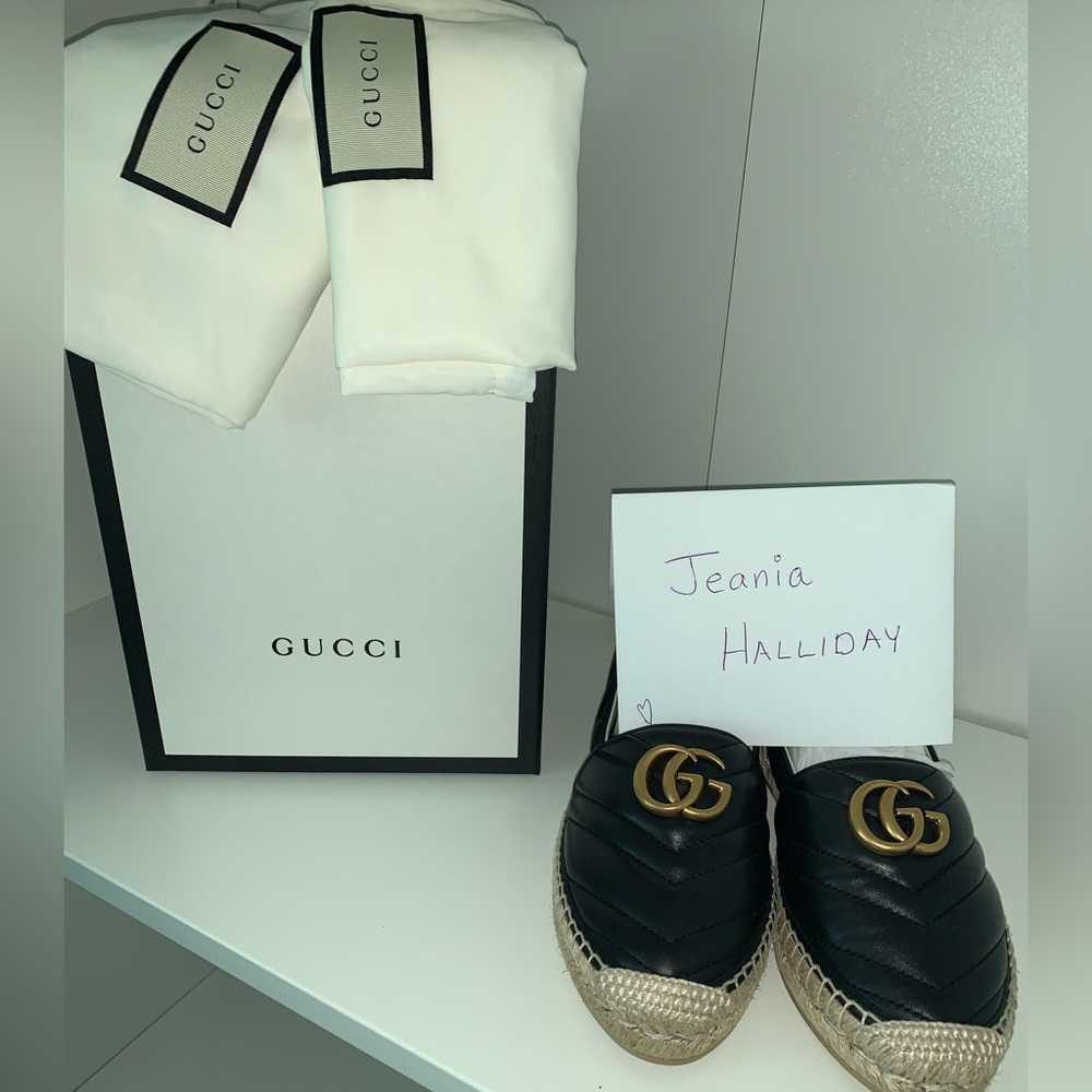 NEW IN BOX GUCCI BLACK MARMONT ESPADRILLES QUILTED 38